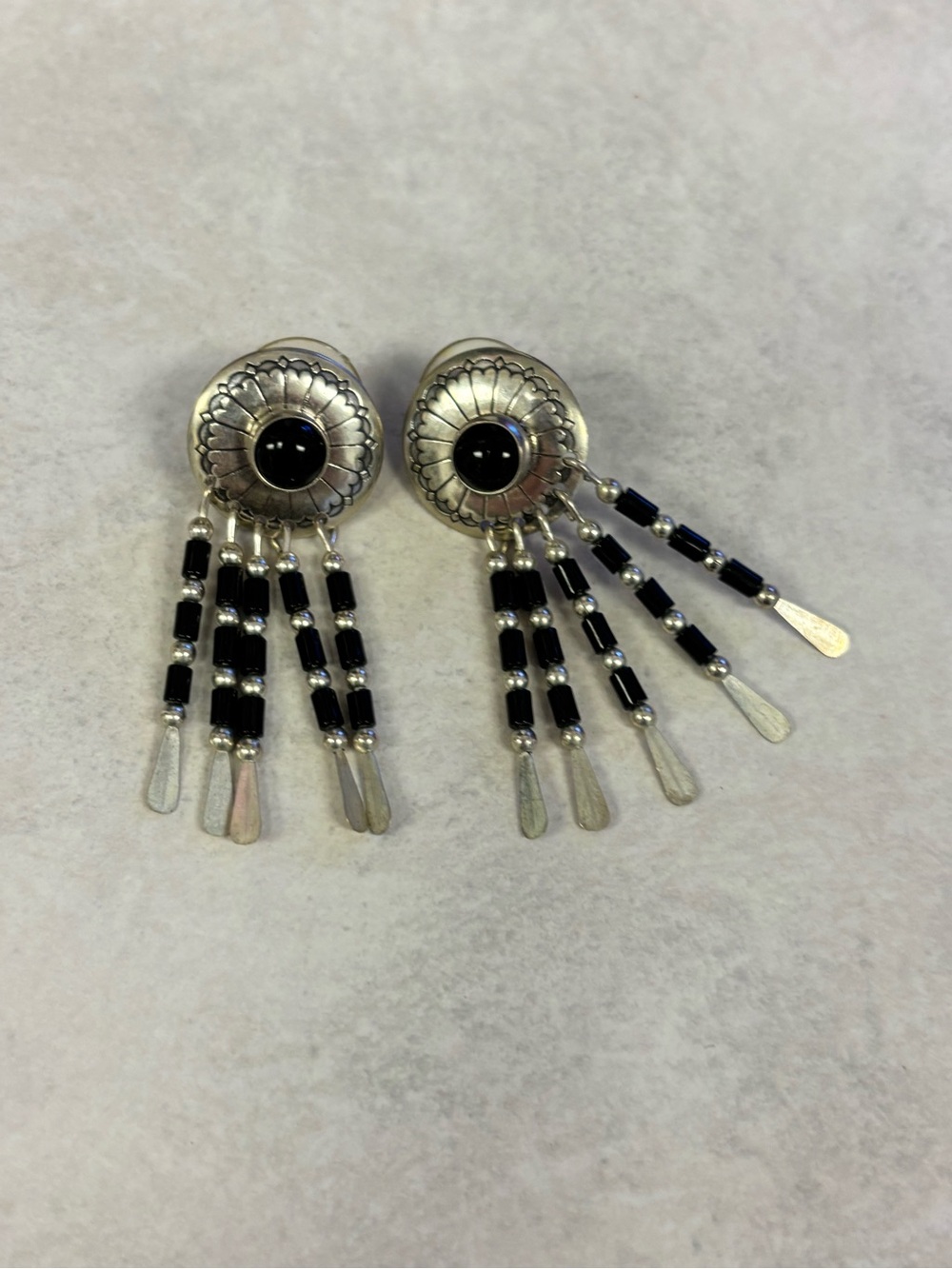 Sterling Silver Black Bead Fringe Drop Earrings - Women Jewelry